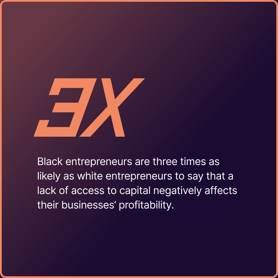 Infographic showing difference between black and white entrepreneurs' access to capital